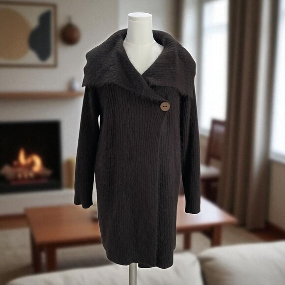 Vintage Venesha Angora Wool Coat Brown Oversized Button Minimalist Winter Chic - Picture 1 of 10